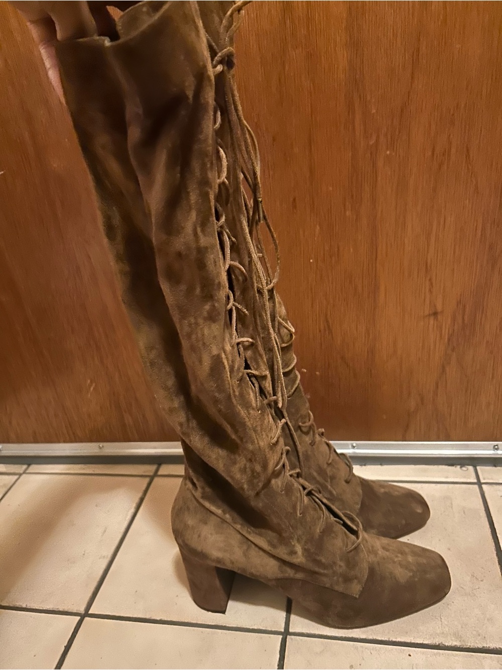 Saint Laurent Vintage Lace-Up Knee-High Suede Boots - Brown Size 10.5
